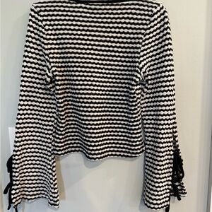 Striped Black & White Knit Bell Sleeve Top